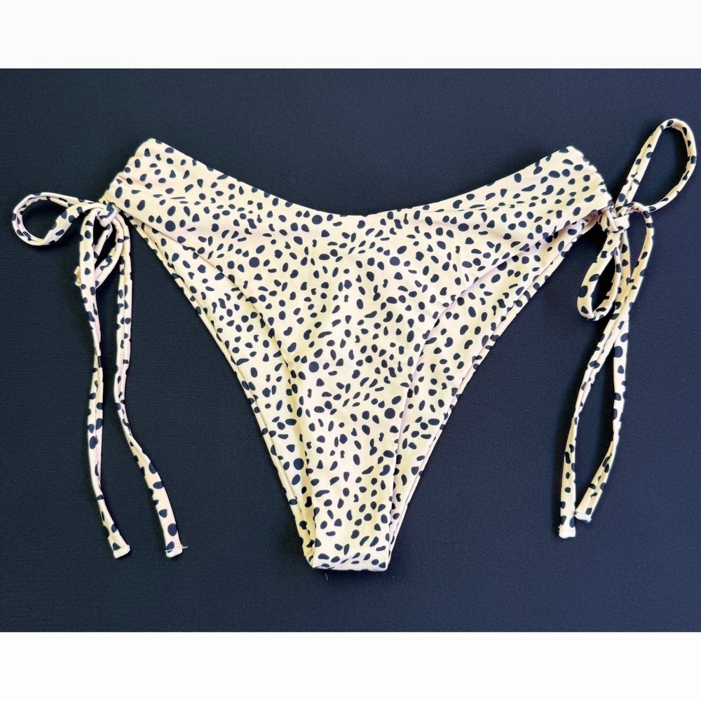 Zaful Small 4 Bikini Set Tan Black Cheetah Print Ruched Crop Top Side Tie Resort - Picture 3 of 11